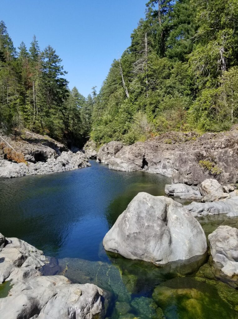 View of Sooke Potholes, the inspiration behind the hot springs in the romance novel Saving Shelby