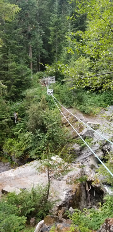 Cable car on trail to Della Falls